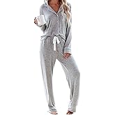 Aamikast Women's Pajama Sets Long Sleeve Button Down Sleepwear Nightwear Soft Pjs Lounge Sets