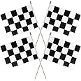 4pcs Checkered Stick Flags, 11x7.87in Racing Flags with Round Spear Top Reusable Black and White Double Sided Printing Racer Flag for NASCAR Race Car Party Sport Events Decorations Supplies