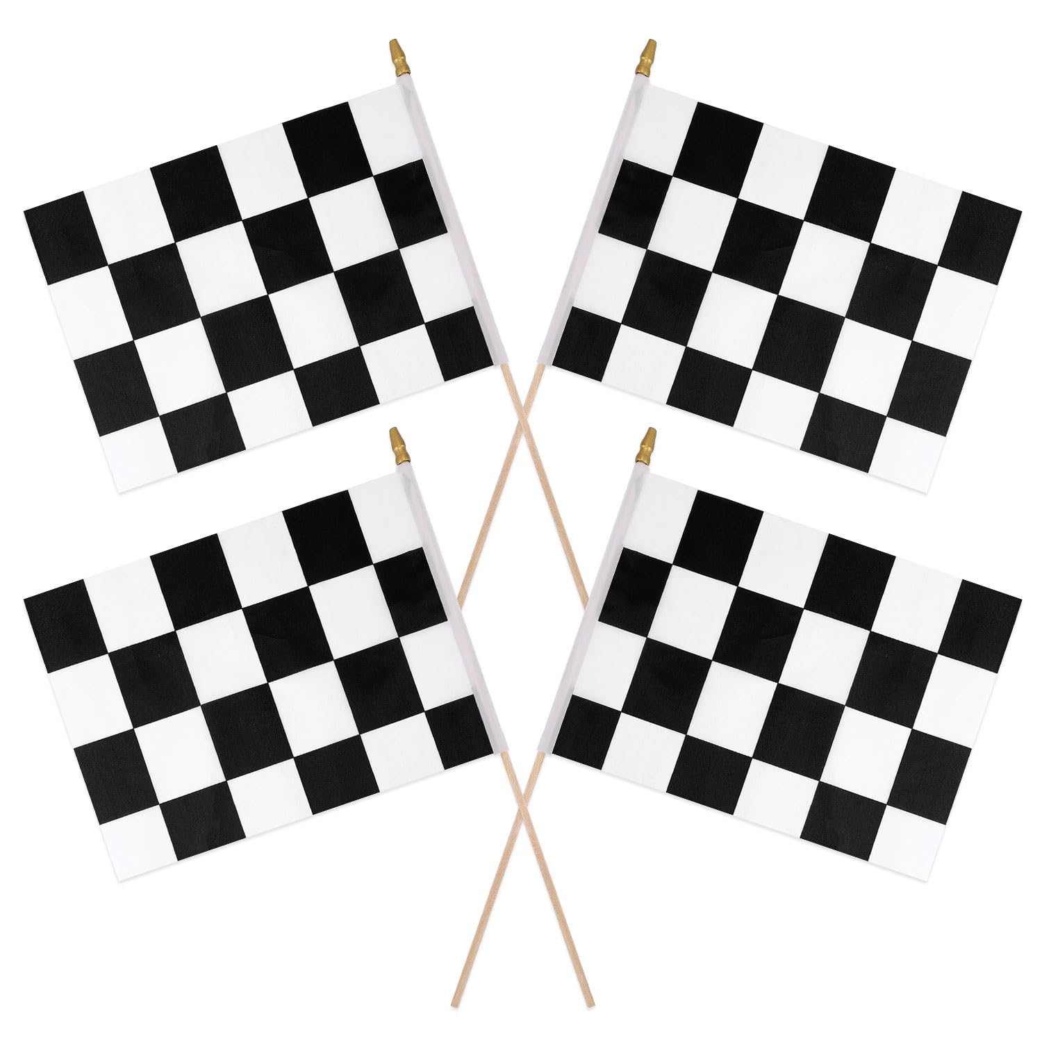4pcs Checkered Stick Flags, 11x7.87in Racing Flags with Round Spearhead Reusable Black and White Flags Double Sided Printing Checkered Flag for Race Car Party Sport Events Decorations Supplies
