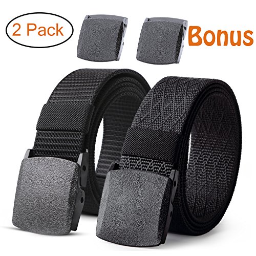 JASGOOD 2 Pack Nylon Web Belt Outdoor Military Men’s Metal Free Belt with TSA Plastic Buckle, C-Black+Black - Thumbnail 7