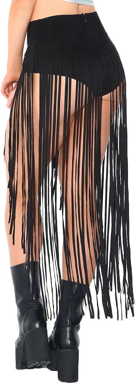 iHeartRaves Women's High Waisted Fringe Skirt Booty Shorts Tassel Skort: Clothing