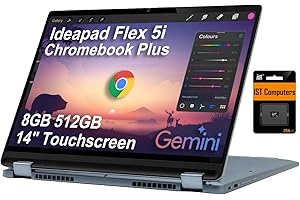 Lenovo IdeaPad Flex 5i Chromebook Plus 2-in-1 Laptop (14" FHD+ Touchscreen, Intel 6-Core i3-1315U, 8GB RAM, 512GB Storage(256GB+256GB IST SD)) Business, Home, Students, Webcam, Backlit KB, Chrome OS