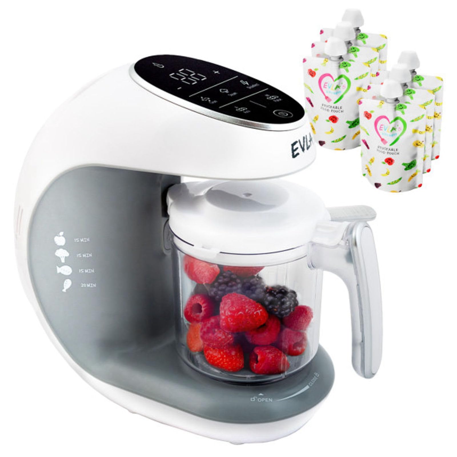 Photo 1 of EVLA'S Baby Food Maker, Steamer, Blender, Baby Food Processor for Healthy Homemade Baby Food in Minutes, Touch Screen with 6 Reusable Food Pouches, Baby Registry Essential, White