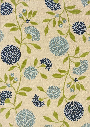 Granville Rugs Coastal Indoor/Outdoor Area Rug, Ivory/Blue/Green, 6' 7 x 9' 6""