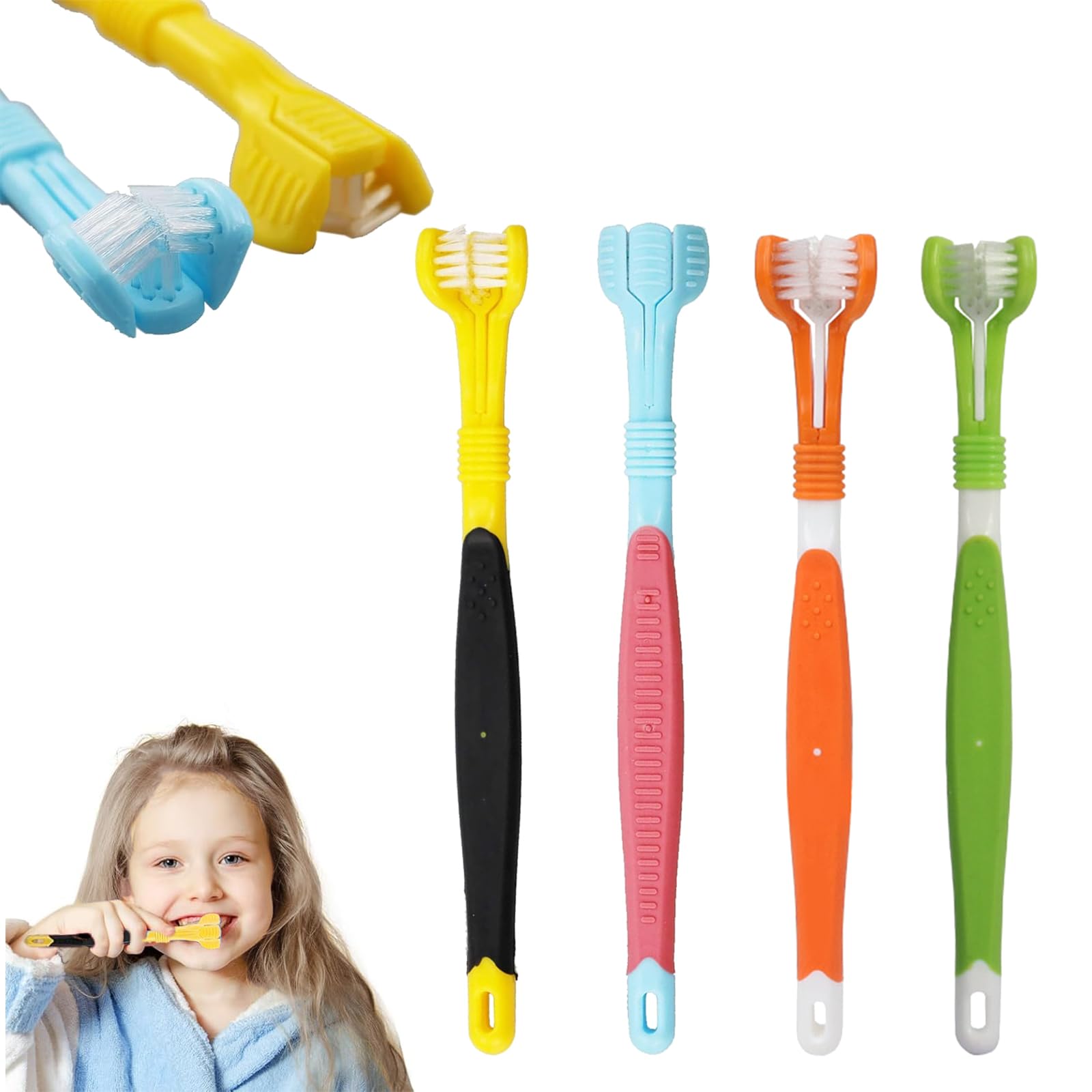 4 Pcs 3 Sided Kids Autism Toothbrush, Deep Clean with Soft Bristles, Ergonomic Handle for Adults and Kids