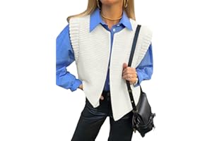 Yousify Sweater Vest for Women Fall Fashion 2024 Open Round Neck Sleeveless Cardigan Knit Solid Gilet Casual Crop Tops