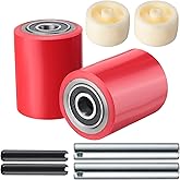 12 Pcs Pallet Jack/Truck Load Wheels Full Set with Bearings Axles and Entry Exit Roller, Red