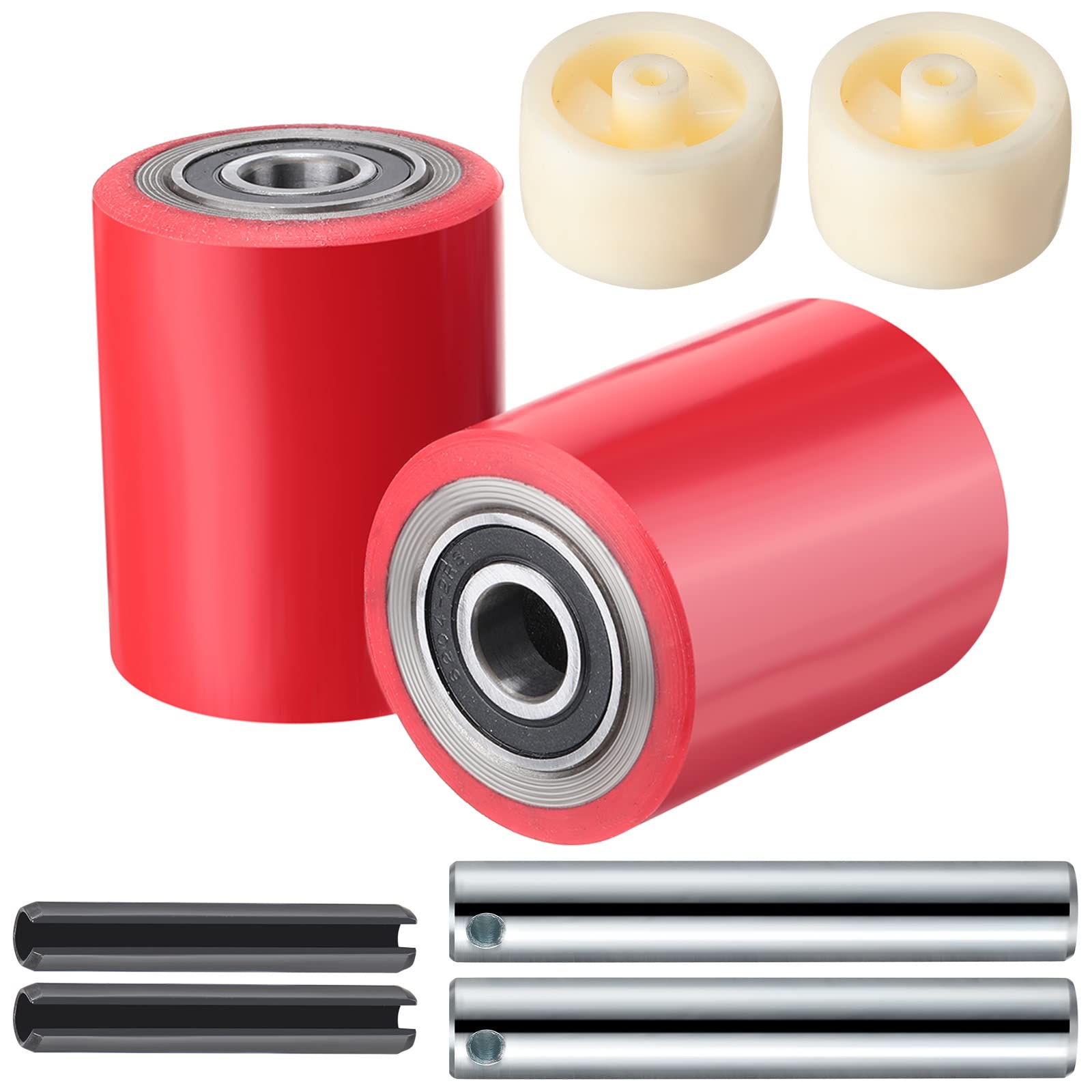 Photo 1 of Minatee 12 Pcs Pallet Jack/Truck Load Wheels Full Set with Bearings Axles and Entry Exit Roller (Red)