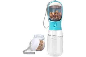 LUAPETON Portable Dog Water Bottle, Travel Pet Water Bottle with Food Container (Blue 19oz)