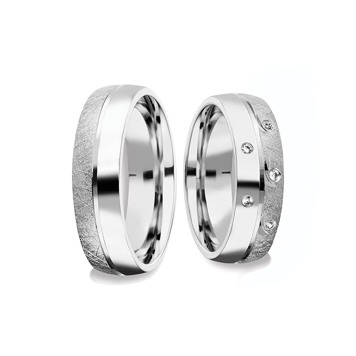 Eheringe Verlobungsringe Paar-Preis Trauringe Freundschaftsringe Silber 925 AMOONIC mit Zirkonia Ringpaar Partnerringe Weißgo