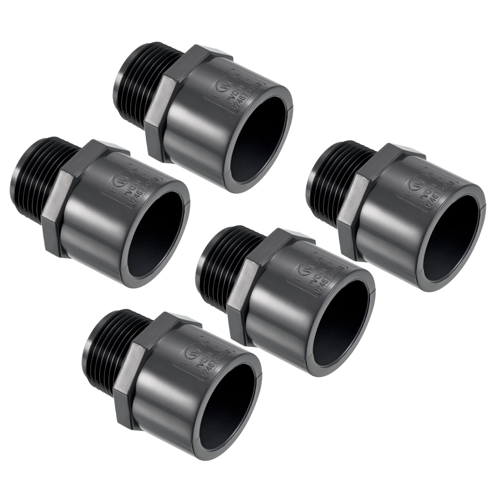 PATIKIL 1NPT Male Thread Pipe Fitting, 5 Pack UPVC 1" Socket Schedule 80 Straight Tube Hose Connector Adapter for Water Pipes, Gray