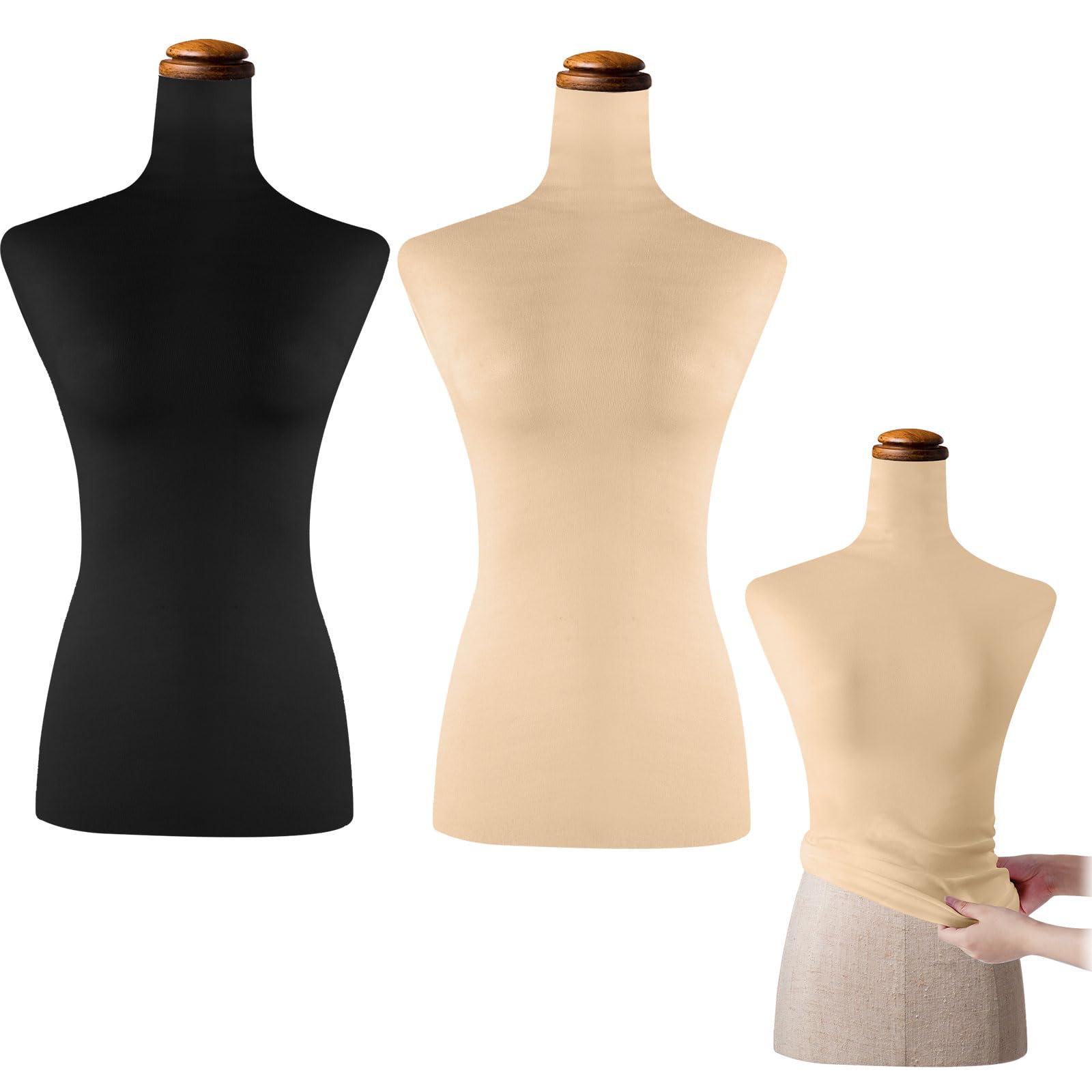 Photo 1 of Peryiter 2 Pieces Mannequin Fabric Cover Soft Stretchy Clothing Upper Body Mannequin Cover for Retail Boutique Store Form Dummy Model Display Fitting Styling Only Covers(Black, Nude)