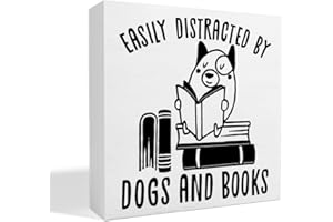 THOQII Book Lover Decor Wooden Box Sign, Bookworm Nerd Bookish Librarian Desk Decoration Home Bedroom Office Bookshelf Decor, Reader Book Lover Dog Lover Gifts for Men Women, Dogs And Books