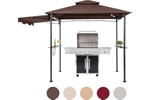 FAB BASED 5x8 Grill Gazebo, Outdoor BBQ Grill Patio Canopy with Extra Shadow & LED Lights, Barbeque Gazebo Canopy (Brown)