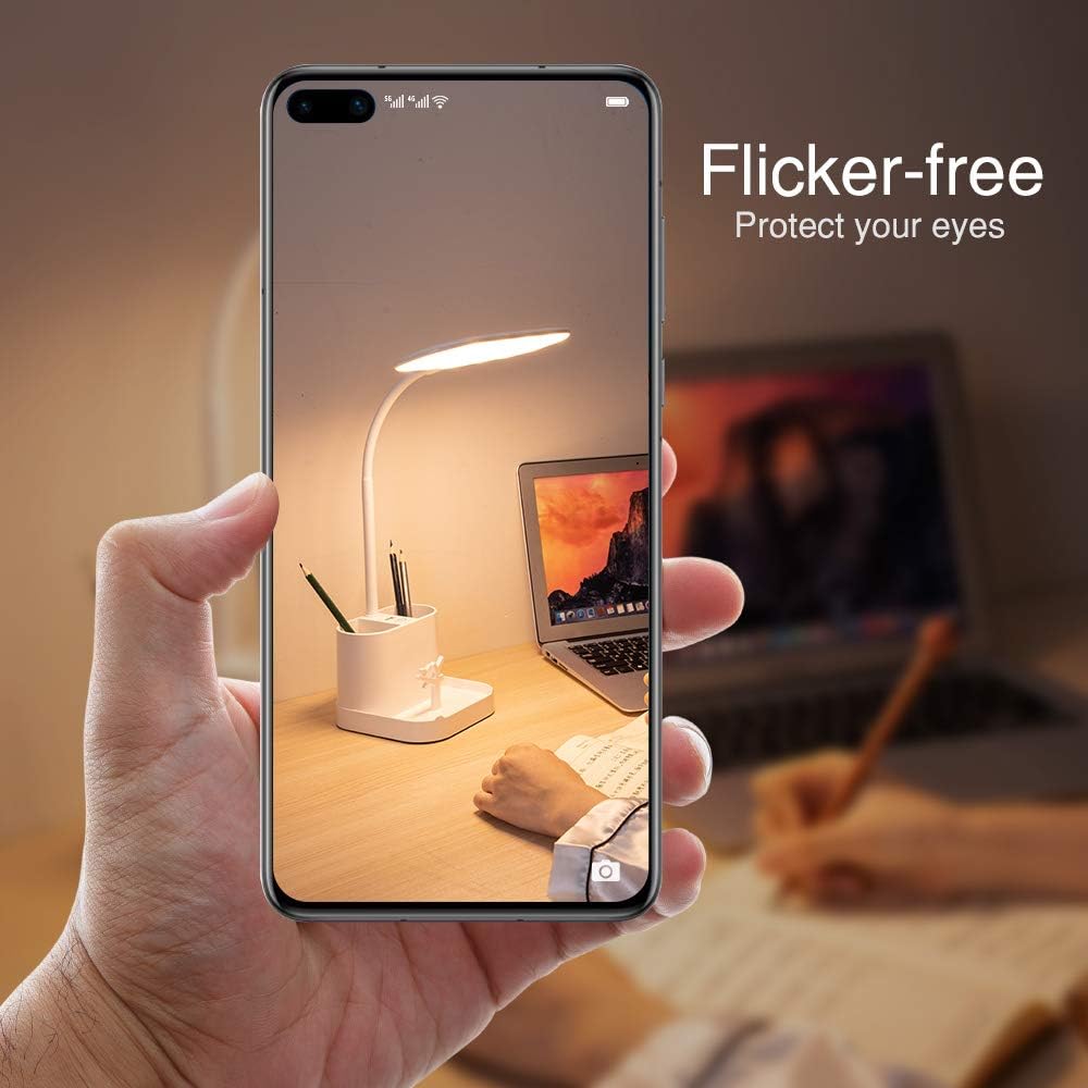 LED Small Desk Lamp for Home Office with USB Charging Port Pen Holder Gooseneck Adjustable Reading Light 3 Color Modes Stepless Dimming Touch Table Lamp for Bedroom Bedside Desktop Study Work Room - - 