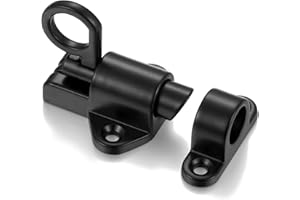 INIRET 6 Packs Self-Closing Latches，Black Spring Door Lock，Resilient Bolt Latch Aluminum Alloy Safety Automatic Spring Barrel Slide Door Lock with Screws,Used for Gate,Window and Cabinet etc