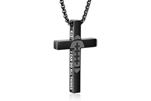 VULETO Football Cross Necklace for Boys Men, Stainless Stee Bible Verse Cross Pendant Chain Sports Gear Stuff Christian Religious Christmas Jewelry Gifts Stocking Stuffers for Teen Boys Kids