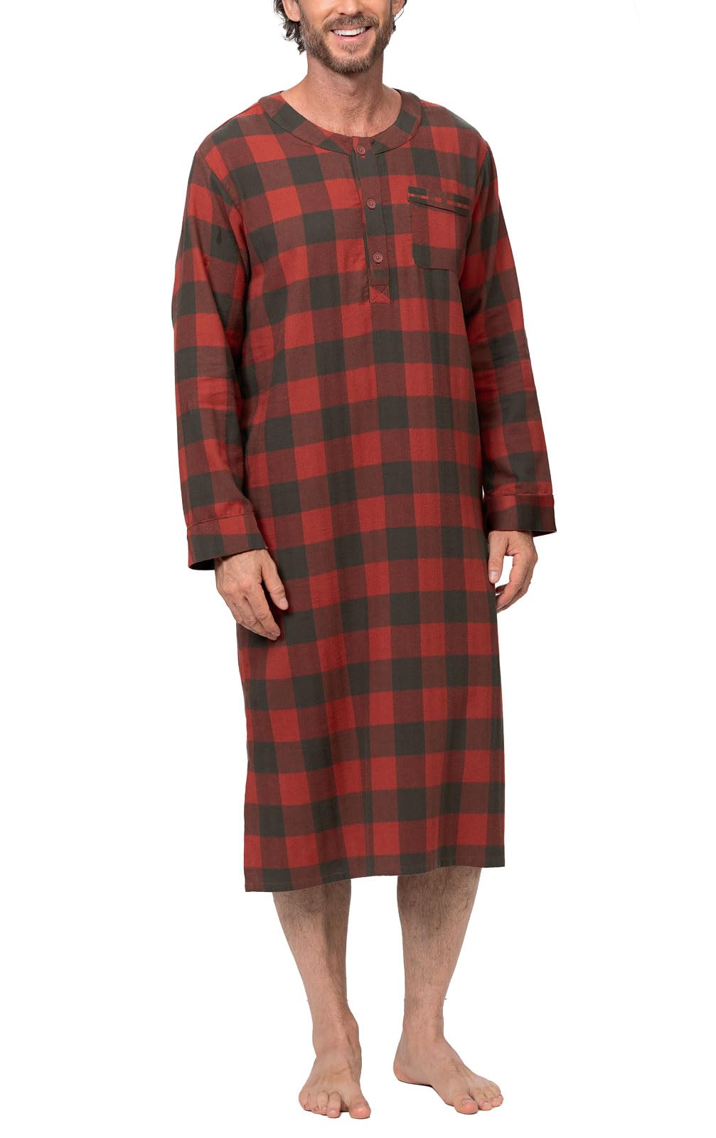 PajamaGram Mens Nightshirts - Mens Night Shirt For Sleeping, Buffalo Plaid, MD Image