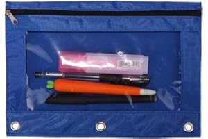 Wodison 3-Ring Pen Pencil Pouch with Clear Window Stationery Bag Binder Case Classroom Organizers Blue