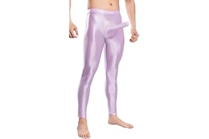 FEOYA Mens Oil Shiny Glossy Compression Pants Stretchy Nylon Smooth Bulge Pouch Leggings Tights Pants