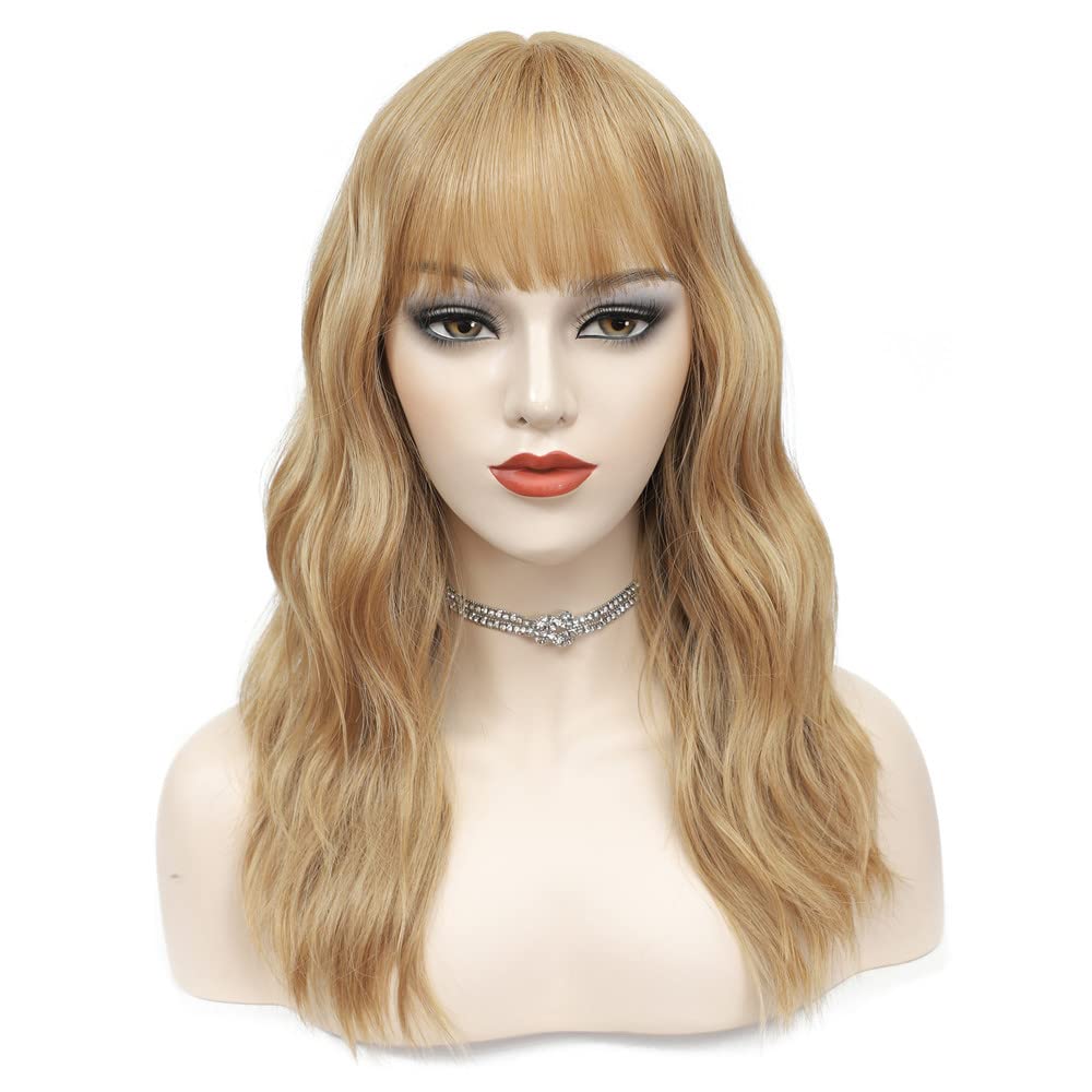 X-TRESS Strawberry Blonde Wavy Wig for Women 20 inches Short Bob Wig Natural Wavy Hair Ginger Fringe Wig Glueless Wig Hannah Montana Wig Synthetic Wig with Free Wig Cap Light Brown Wig(Ginger)