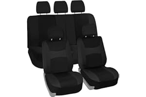 FH Group Car Seat Covers Full Set Cloth - Universal Fit, Automotive Low Back Front Washable Seat Covers, Airbag Compatible, Split Bench Rear Seat for SUV, Sedan, Van Black