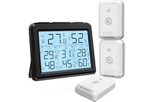 ORIA Indoor Outdoor Thermometer, Digital Hygrometer Thermometer with 3 Wireless Sensors, Temperature Humidity Monitor Meter with LCD Backlight, for Home, Office, Bedroom, Black