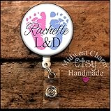 pink and blue baby feet Retractable baby feet badge holder, nurse gift, ob, L&D, id holder, reel Personalized Christmas Gift Midwest Charm