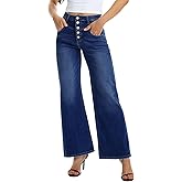 ONESO Womens Wide Leg Jeans High Waisted Button Fly Stretchy Flared Jeans for Women Baggy Denim Pants