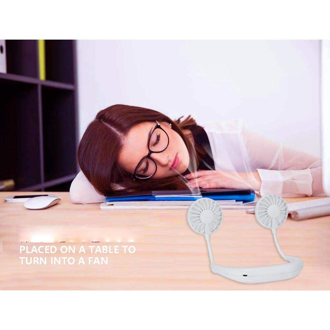 Hand Free Personal Fan - Portable USB Battery Rechargeable Mini Fan - Headphone Design Wearable Neckband Fan Necklance Fan Cooler Fan with Dual Wind Head for Traveling Outdoor Office Room (Blue)
