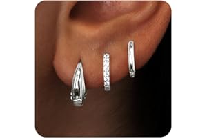 Poxtex Small Sterling Silver Huggie Hoop Earrings Set for Women, Hypoallergenic 14K Gold Plated Hoops Stacks for Multiple Piercings, Dainty Cute Mini Lightweight Cartilage Studs Trendy Jewelry Gift