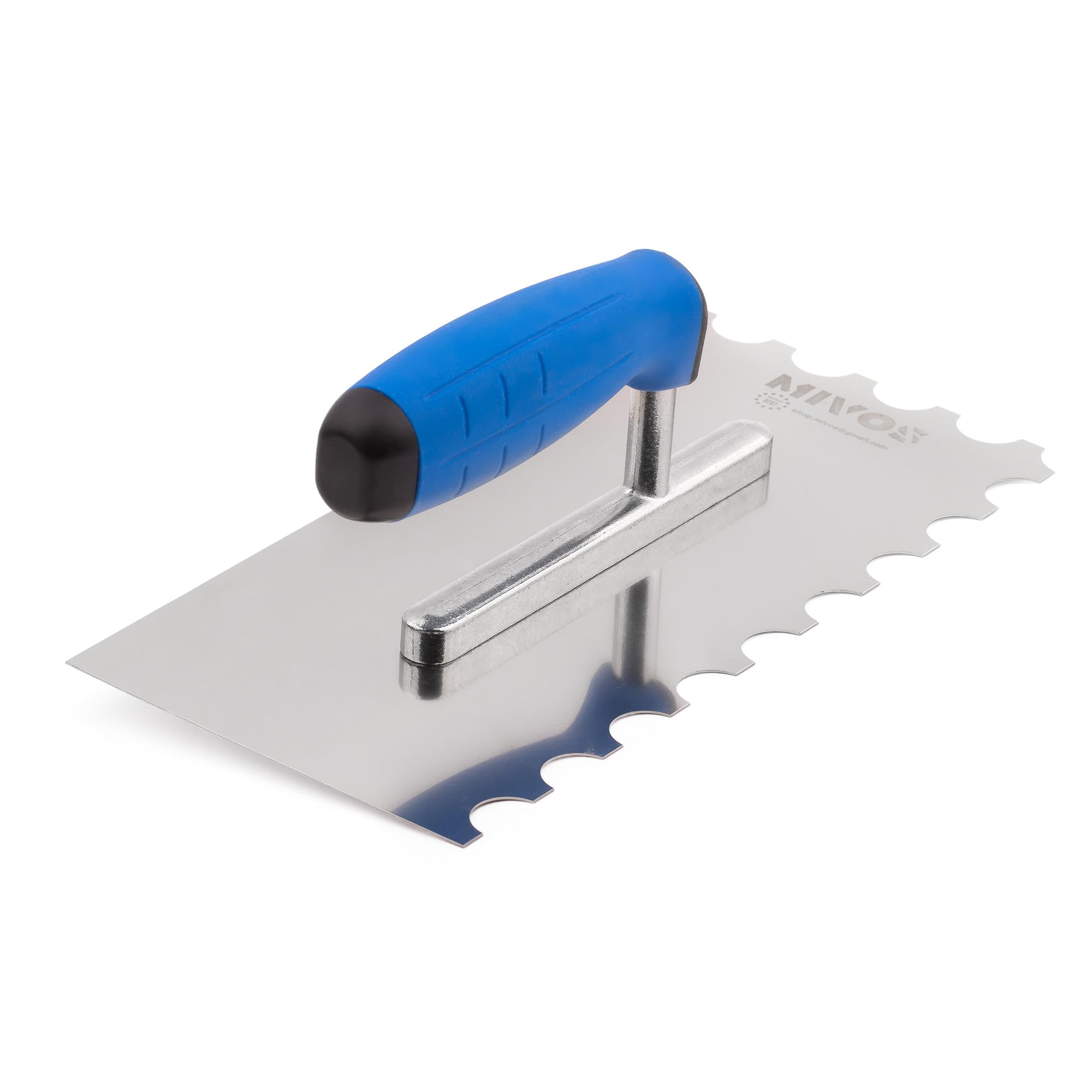 Mivos Semi-Round Toothed Smoothing Trowel 20x10 mm - Stainless Steel Toothed Smoothing Trowel 270x130 - Toothed Trowel with Soft Grip - Rustproof Tile Trowel with Arch Tooth 20x10 mm - Made in EU