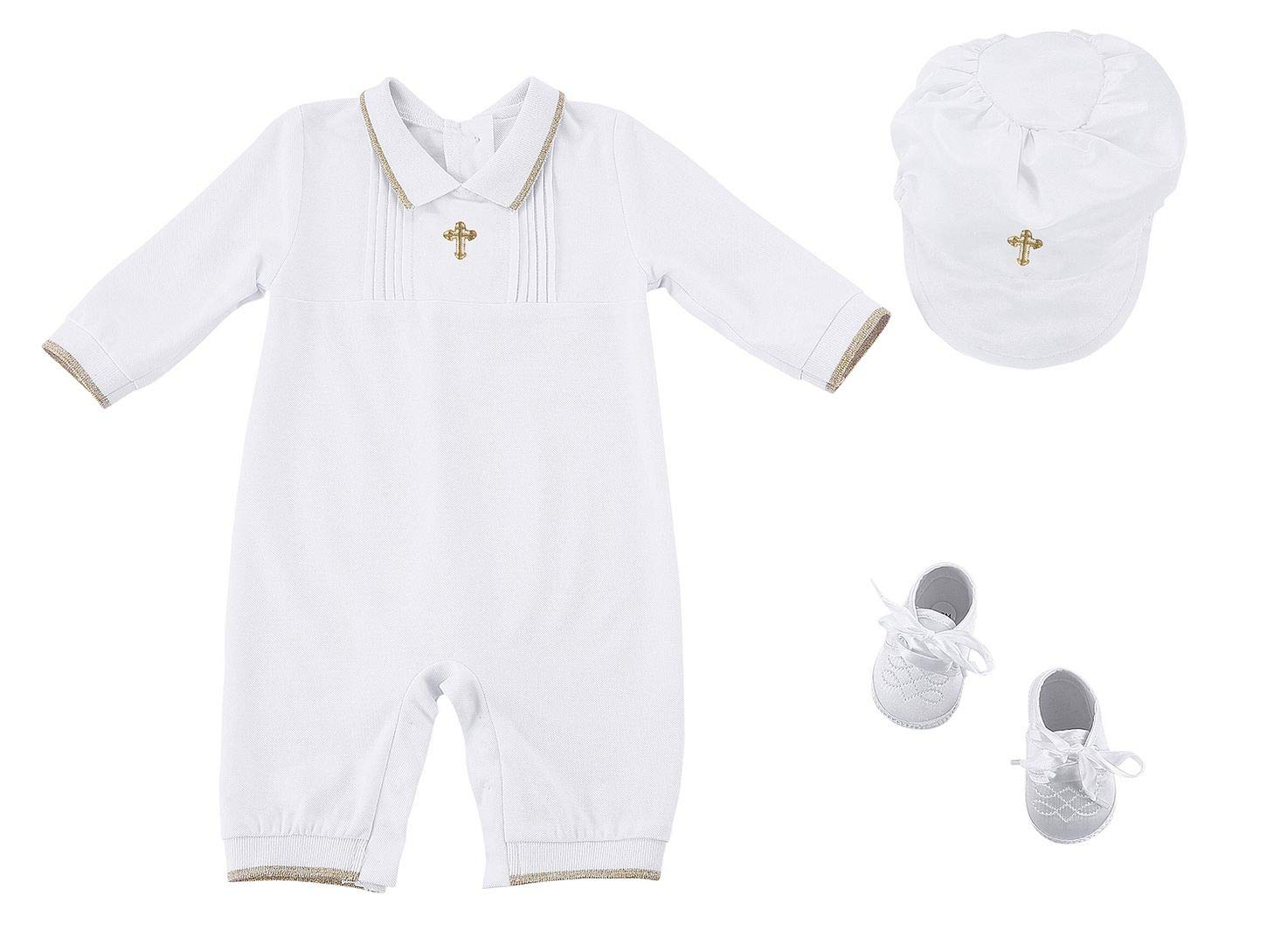 Bow Dream 3 pcs Baby Boy Baptism Outfit with Hat and Shoes Long Sleeve Pure White 3-6 Months