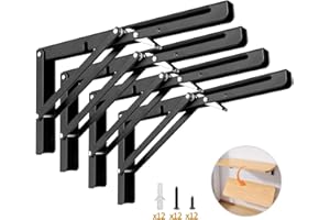 Yarssihha 12 Inch Folding Shelf Bracket, 4 Pack Heavy Duty Wall Mounted Foldable Brackets, Space-Saving Metal Collapsible Shelf Brackets, Max Load:180lbs