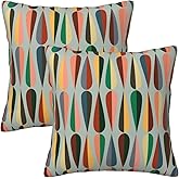 bassyil Mid Century Retro Drop Throw Pillow Covers Decorative Linen Pillow Cases Set of 2 Square Cushion Cover for Couch Sofa Bedroom Patio 18x18 Inch