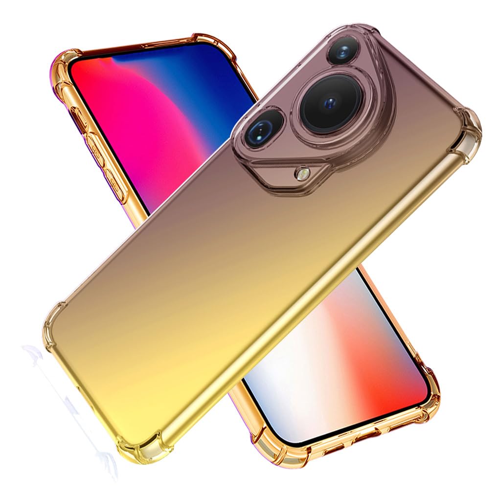 SEAHAI Case for HUAWEI Pura 70 Ultra, Gradient Color Ultra-Slim Crystal Transparent Cover Clear Back [Anti-Yellow] Soft TPU Silicone Shockproof Bumper Cover, Black/Gold