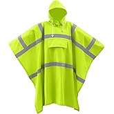 Coume High Visibility Rain Poncho with Large Pocket 50×80 Inch Reflective Rain Coat Safety Jacket Unisex for Outdoor Worker