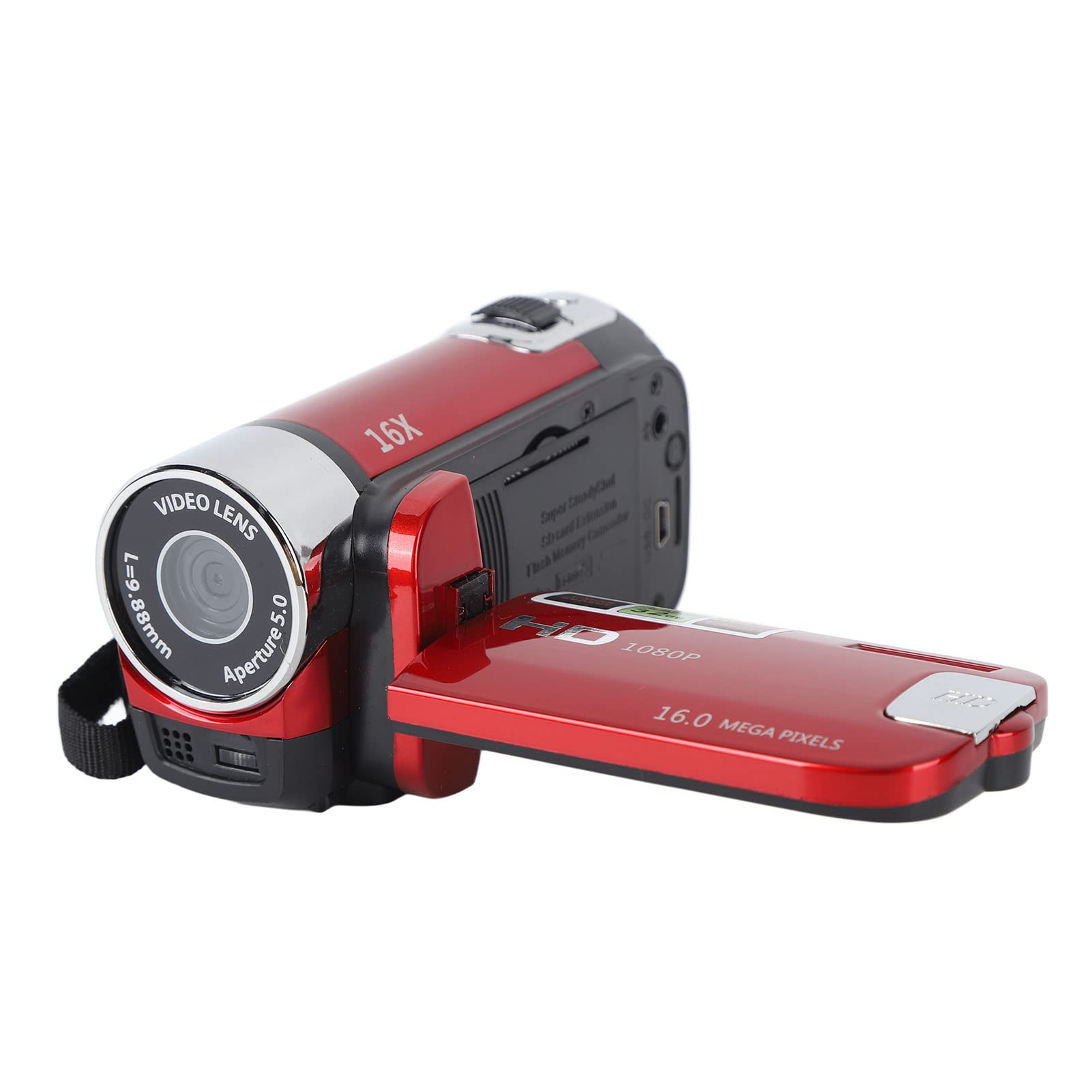 Video Camera Camcorder, 1080P 16MP DV Handheld Camera, 2.7in TFT Rotatable Screen 16x Digital Zoom Video Camera with USB Cable for Family, Travel (Red)