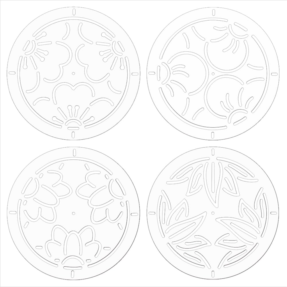 BENECREAT 4Pcs Acrylic Sashiko Stencil, 11.5cm Flower Acrylic Embroidery Tool Drawing Line Template for Hand Quilting and Embroidery, 2mm Thick