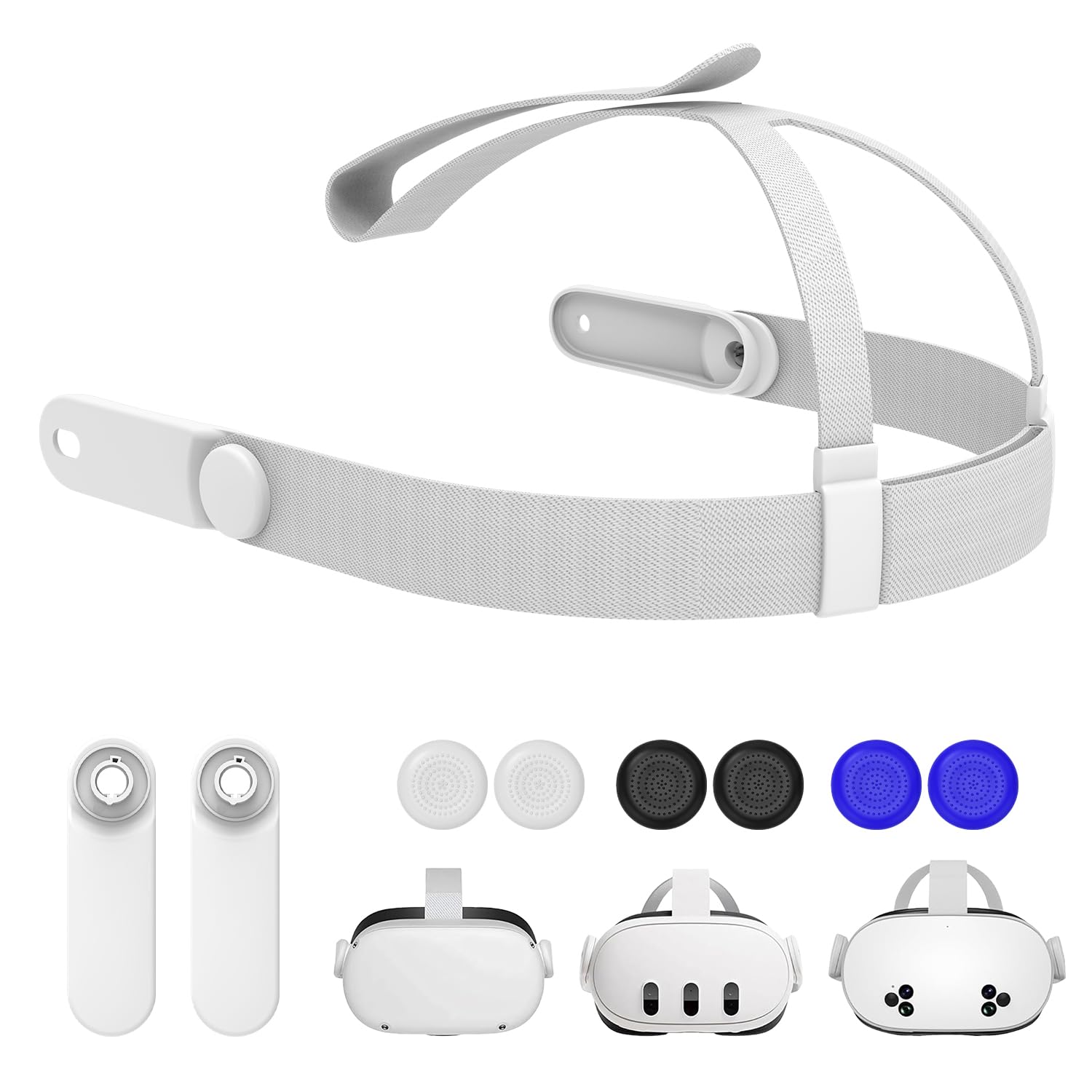 Head Strap Accesories Compatible with Meta Quest 2/3/3S, Original Replacement Band for Meta Accesory, Upgraded Lightweight Adjustable Breathable Washable Headband with 3 Pairs Thumb Grip Caps