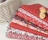 Bundle Cotton Quilting Fabric Sewing Floral Pastoral Style Cotton Fabric for Patchwork and Crafts Cloth Fabric Color Red Size 20x25cm