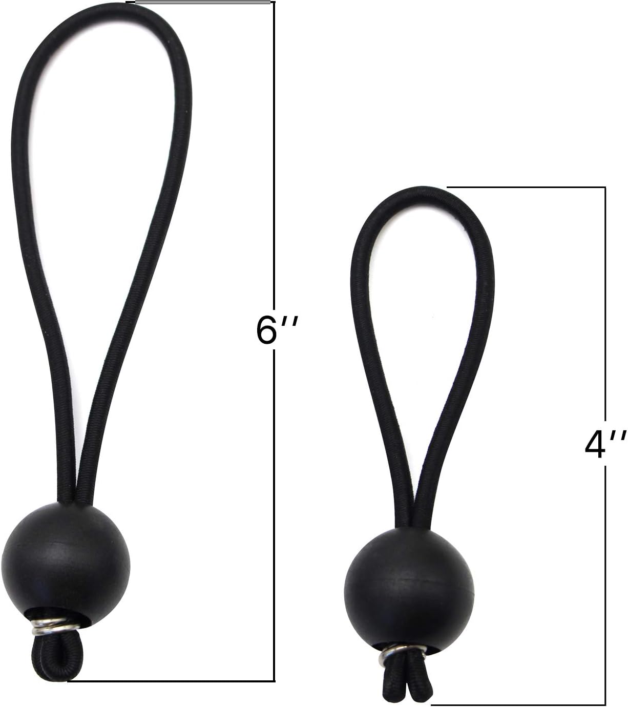 4inch & 6 inch 50PK Ball Bungee Canopy Cord Black Color For Securing Household Items, Securing Automotive Items - - 
