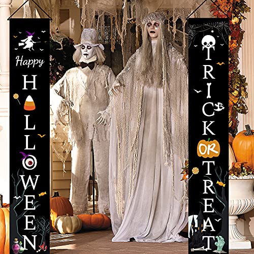 SIBOSUN Halloween Decorations Outdoor, Trick or Treat & Happy Halloween Signs for Front Door or Indoor Home Decor, Spooky Halloween Welcome Porch Banner for Party with 36 PCS 3D Scary Bats Sticker