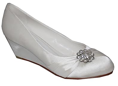 Chic Feet Ladies Ivory Satin Bridal Wedding Prom Bridesmaid