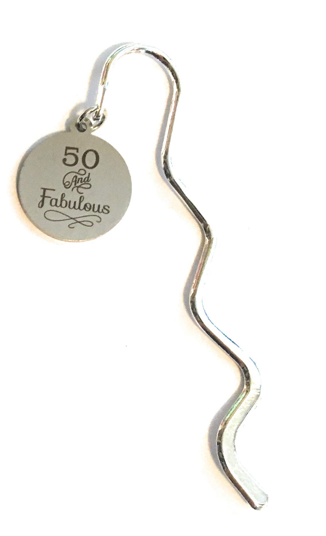 FizzyButton Gifts 50 and Fabulous Stainless Steel disc mini Bookmark in Gift Bag, for 50th Birthday