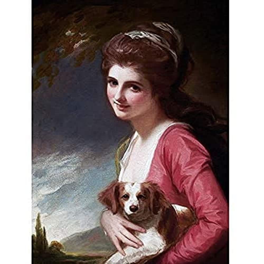Romney Portrait Lady Hamilton Dog Painting Art Print Canvas Premium Wall Decor Poster Mural