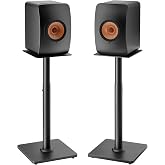 22&rdquo;-32&ldquo; Speaker Stand Pair for Surround Sound,Holds 55 LBS,Wooden Base | Cable Management, 11.8 inch Square Base, 9*10-inch Metal Top Panel, Two Feet Avaliable, Height Adjustable from 22" to 32"