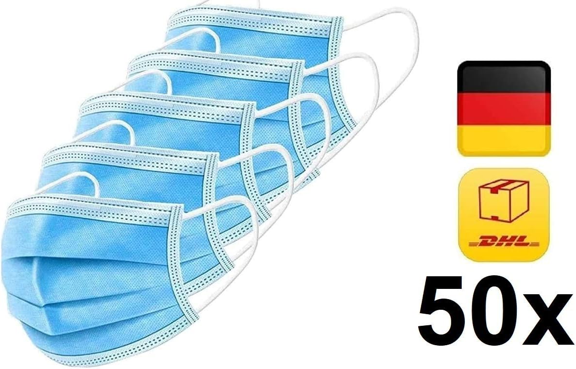 Test: "Very Good" – 50 x TÜV certified mask + visor, medical face mask – Type II BFE 98% 3-ply face mask EN 14683:2019 tested breathing mask