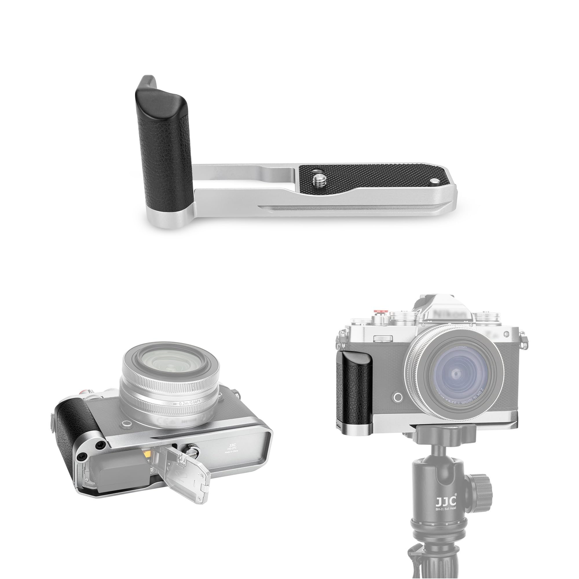 JJC Metal Hand Grip for Nikon Z fc Camera, Arca Swiss Type Quick Release Plate - Anti-Slip L Bracket Enhanced Grip - Replaces Nikon Z fc-GR1 Hand Grip, Silver