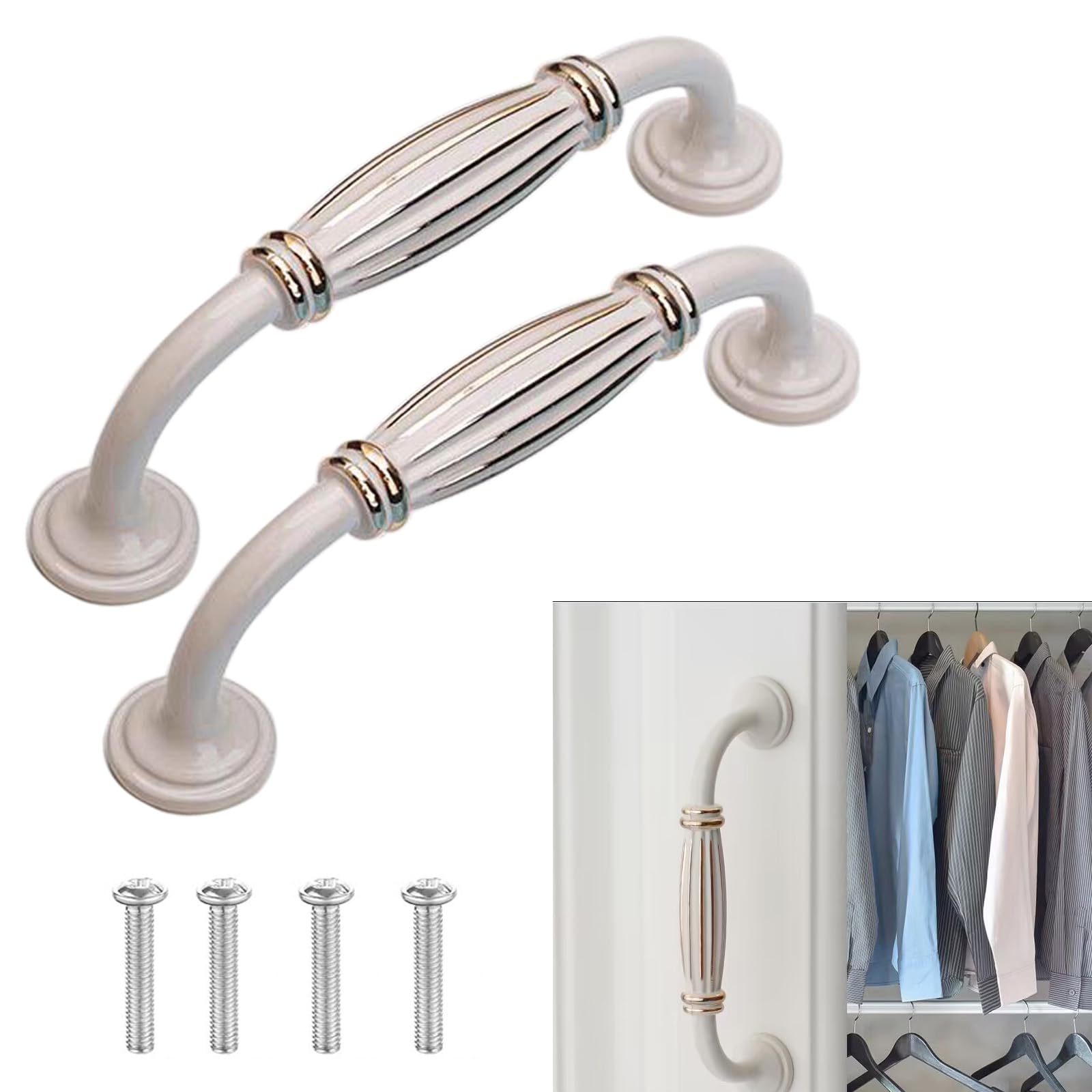 KanDery 6PCS Vintage Cabinet Handles, Chic Drawer Handles, Furniture Door Pull Handles, Antique Kitchen Cupboard Handles, 96mm Hole Center